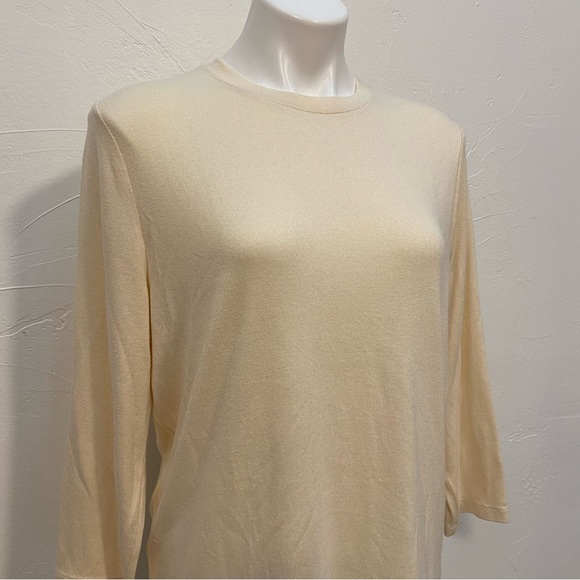 VINCE NEUTRAL CHAMPAGNE THREE QUARTER SLEEVE CREW SOFT SWEATER TOP - Picture 6 of 14